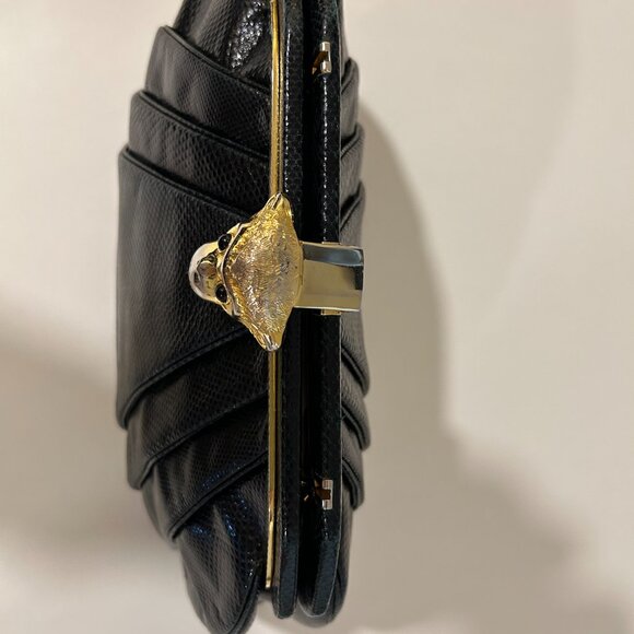 Rare Vintage Judith Leiber Black Leather with Monkey Face Clasp Handbag - Picture 3 of 15